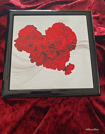 Red Heart with Whiite Background and Gray Swril Jewelry Box